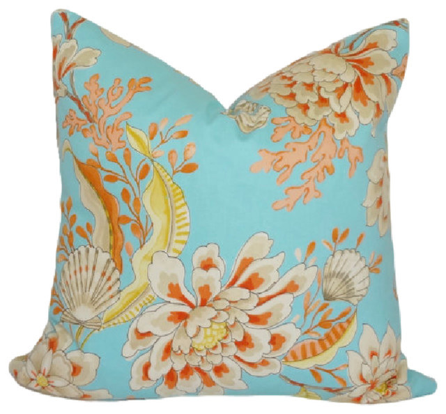 Decorative Divers Paradise Throw Pillow, Blue/Orange Coral Shell - Contemporary - Decorative ...